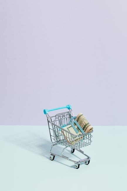 Shopping cart holding dollar bills