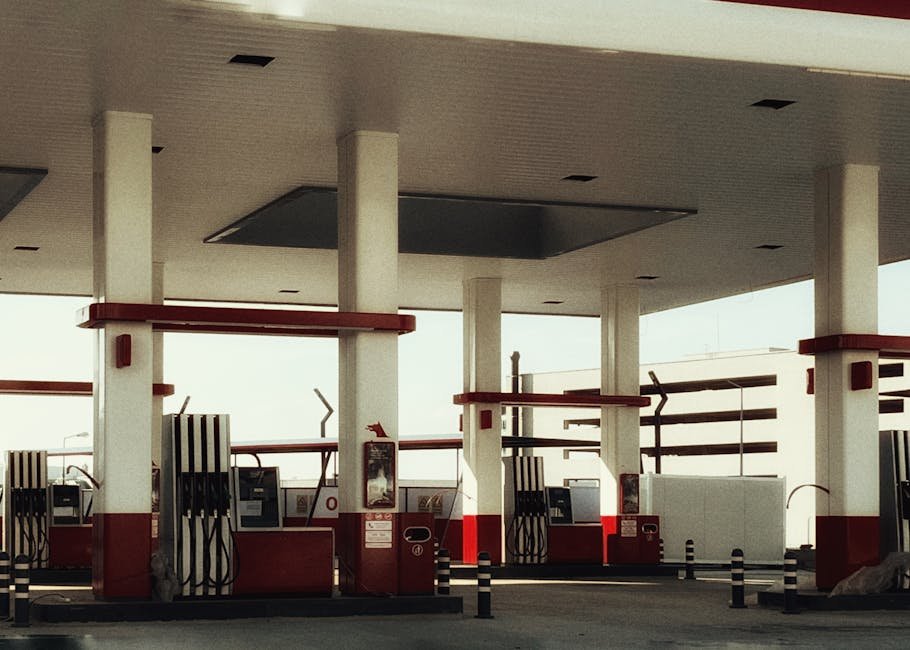 Modern gas station with fuel pumps